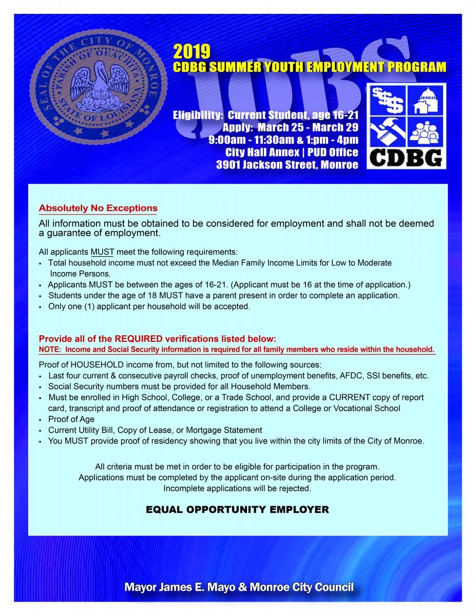 2019 Summer Job Program CDBG detailed Flyer