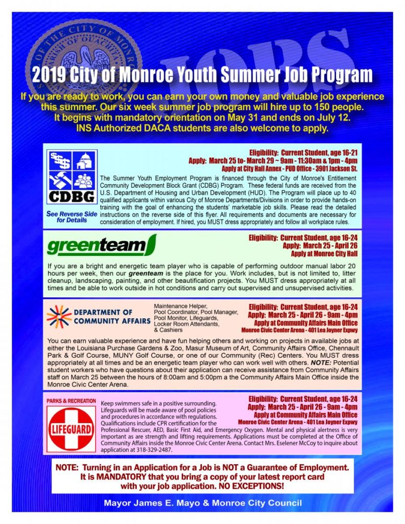 2019 Summer Job Program Flyer (all programs)